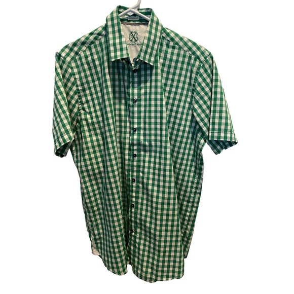 Christian Lacroix Men's Short Sleeve Button Up Shirt,‎ Large, Green White Plaid - Picture 1 of 5